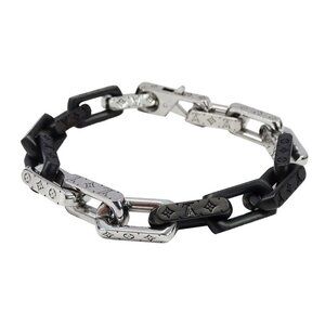 Louis Vuitton Bracelet Metal Monogram Chain Silver Black